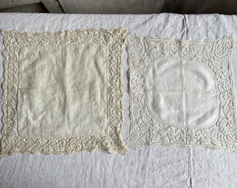 Antique Lace Hankies for Ladies, Silk Honiton Victorian Handkerchief /Pair
