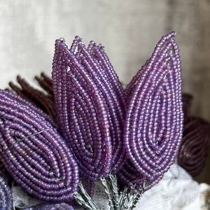 Vintage Bead Leaves, Millinery Flower/ Corsage Buttonhole/ Purple or Mauve, French Beadwork, Vintage Wedding Period Costume Drama, Hats/ 5pc image 6