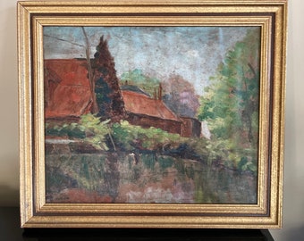 Vintage olieverfschilderij, Franse dorpsstudie. Brocante vinden, cadeau voor hem, Frans huisdecor. BrocanteArt- County Living