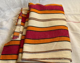 Antique Ticking Fabric Vintage Red Orange Stripes, Furnishings Textile Vintage Home Decor