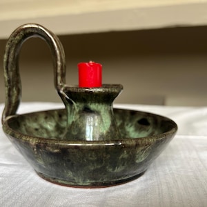 Vintage Candle Holder Green Whatstandwell Pottery Candlestick. Rustic Home Decor, Gift for a Friend
