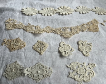 Antique Lace Appliqués, Vintage Wedding & Antique Dolls. Floral Appliqués, Lace Inserts.  White Cream, Something Old/ 28pc