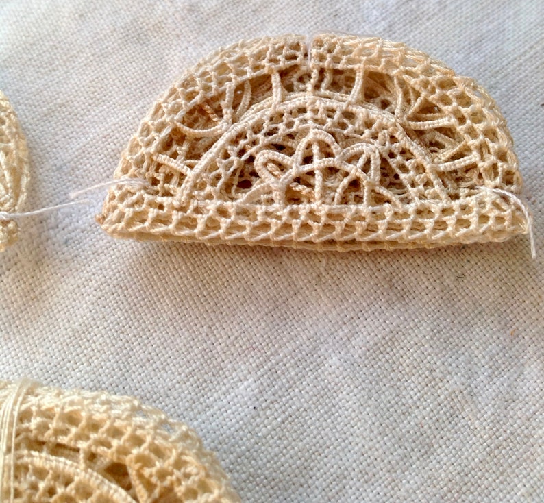 Antique Lace Appliqu\u00e9s 9pc Handmade Mezzaluna Half Moon Design Inserts French Cotton Primitive Vintage Wedding /& Dolls Something Old