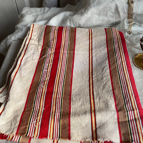 Antique French Fabric Vintage Cotton Ticking Red Black Brown Panel Traditional Furnishing Textile Vintage Home Decor - FOR PROJECTS