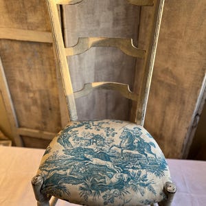 Antique Fabric Chair , Vintage Toile de Jouy Prayer Chair, French Home Decor 19C Interiors Furniture,  Boudoir Chateau Chic