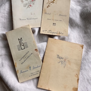 Vintage French Menu/ Antique Recipe Cards, Vintage Wedding Reception. Paper Ephemera. Props Scrapbook Supplies - Notes