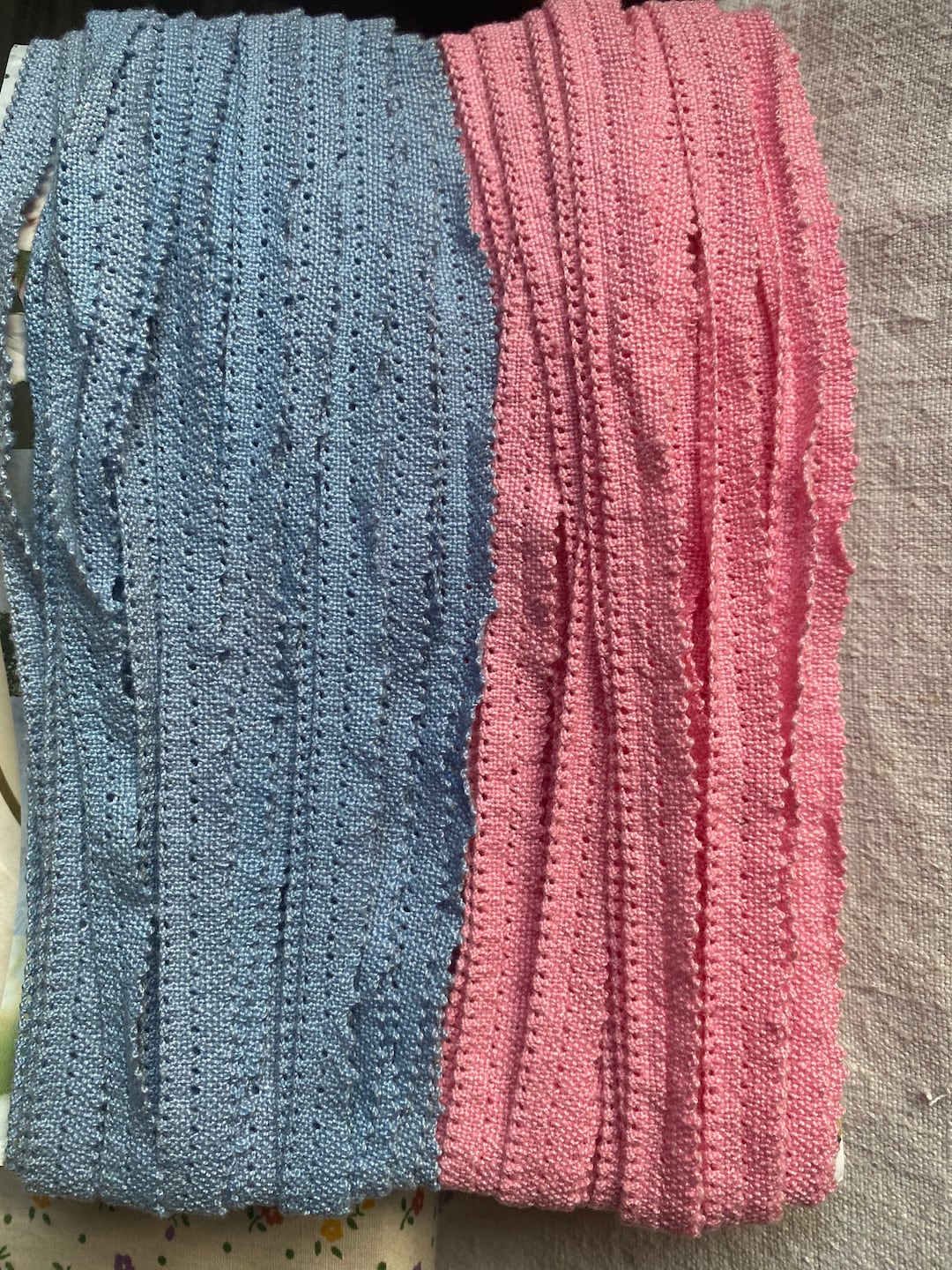 Vintage Tape. French Blue or Pink Cotton Tape, French Woven Ribbon Lace