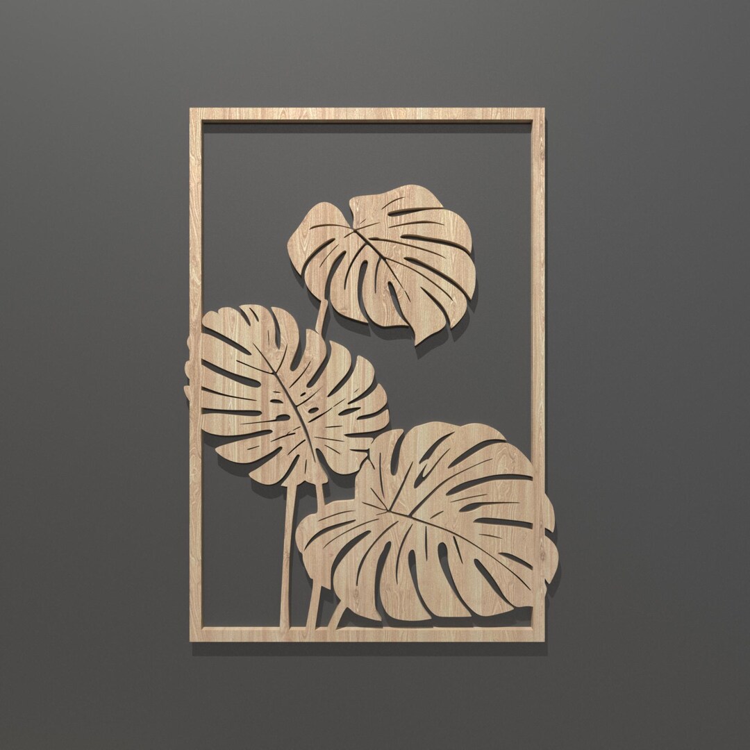 Monstera Leaf Layered Wall Art SVG, 3D Laser Cut Wooden Panel File, 3 ...