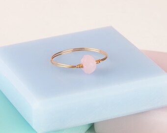 Thin Gold Stacking Ring | Stackable ring | Skinny gold ring | Simple minimalist ring | Thin ring band | Wire Ring | Rose Quartz | Pink stone