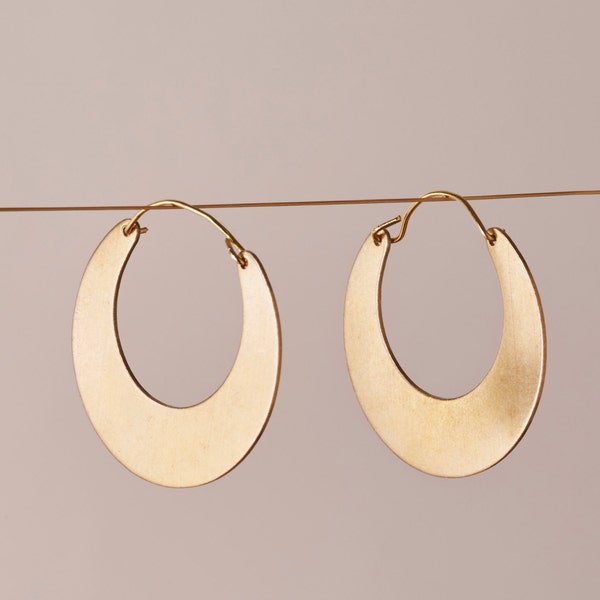 Gold Half Moon Tribal Hoop Earrings | Creole hoop earrings | Crescent moon hoop earrings | Brass Jewellery | Half hoop earring | Nickel free