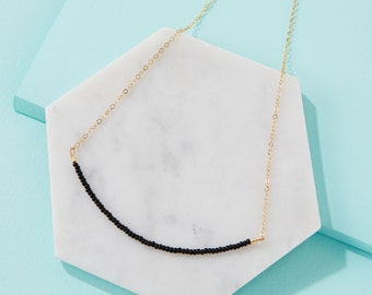 Short black gold filled necklace | Simple short gold chain | Delicate black or white necklace | Minimalist beaded chain |Monochrome Necklace