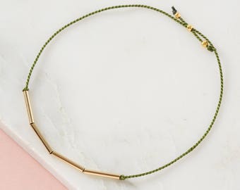 Adjustable silk friendship bracelet | Gold & silk thread bracelet | 18K Gold Plated Sterling Silver | String bracelet | Silk cord bracelet