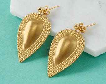 Gold teardrop earrings | Brass pendant earrings | Gold drop earrings | Tribal earrings | Simple dangle earrings | Gold dangly earrings