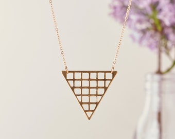 Extra Long Gold Chain | Long gold necklace | Long gold pendant | Minimalist necklace | Geometric pendant | Brass necklace | Triangle pendant