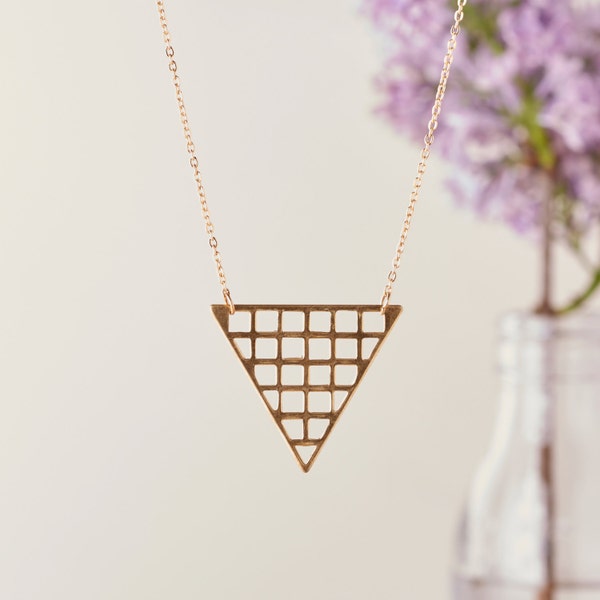 Extra Long Gold Chain | Long gold necklace | Long gold pendant | Minimalist necklace | Geometric pendant | Brass necklace | Triangle pendant