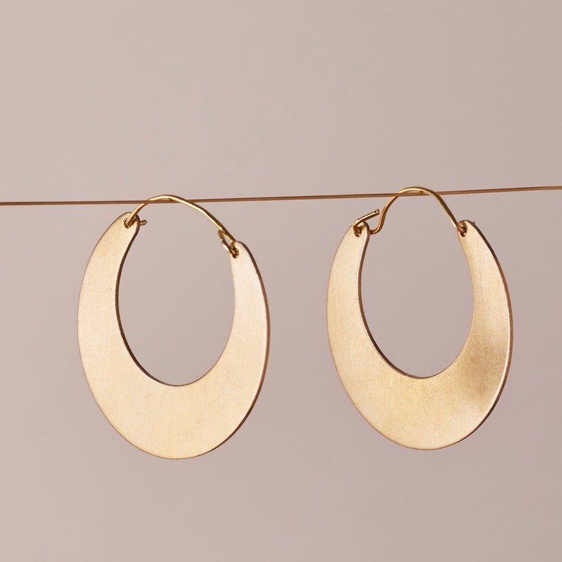 Gold Half Moon Tribal Hoop Earrings Creole hoop earrings Crescent moon hoop earrings Brass Jewellery Half hoop earring Nickel free image 1