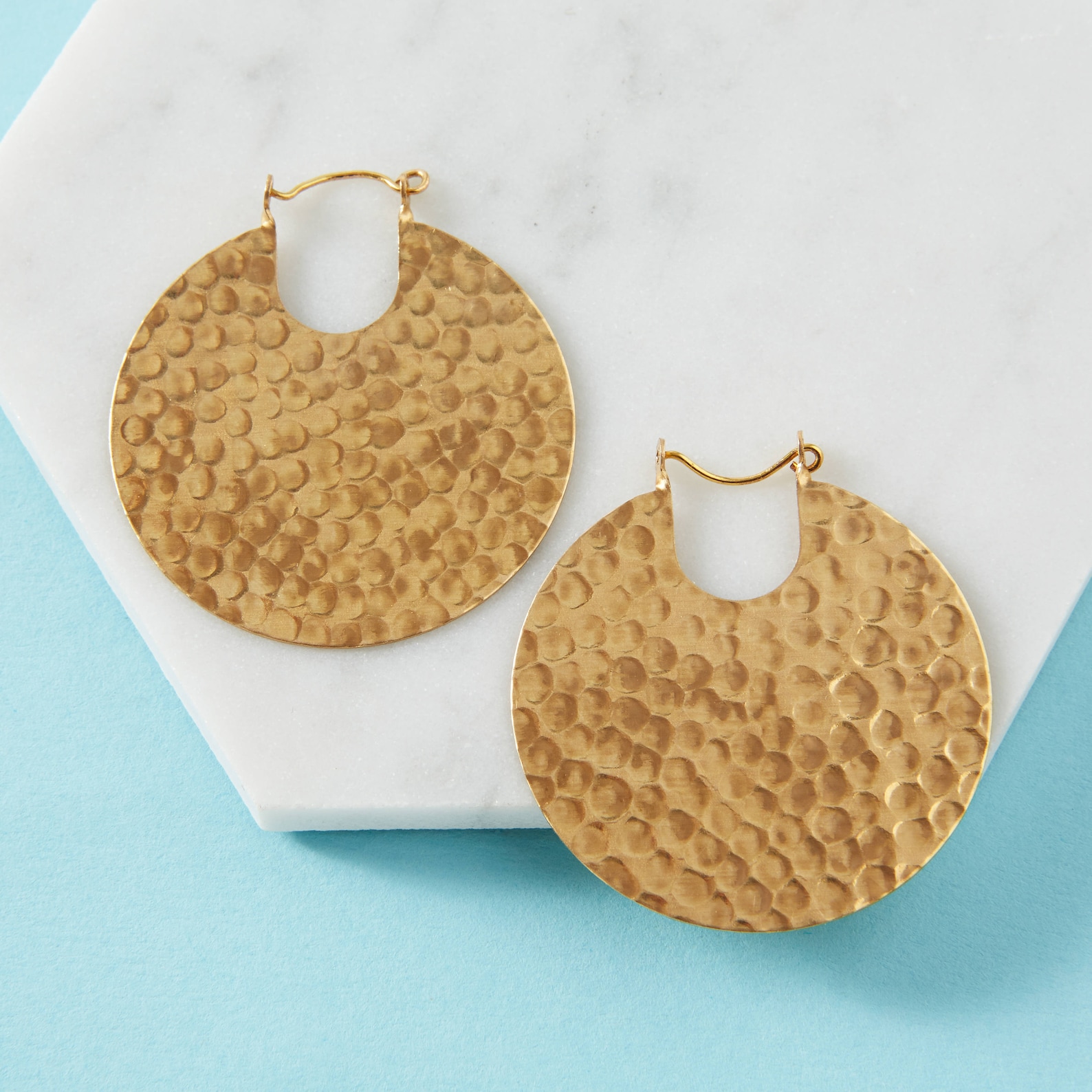 Gold Tribal Hoop Earrings Gold Statement Earrings Creole Hoop Earrings Hammered Brass Circle ...