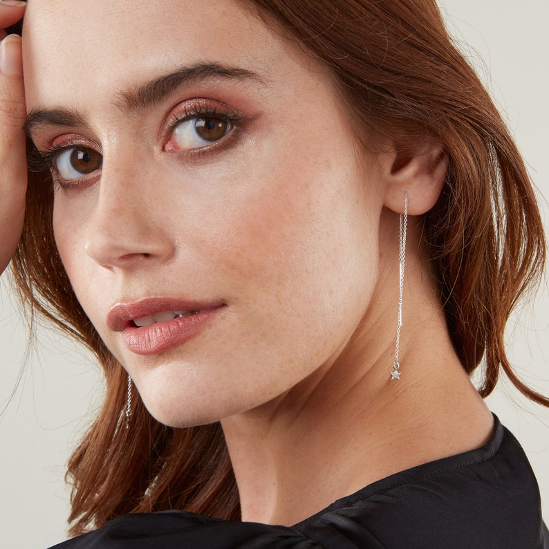 Sterling silver threader earrings Silver chain earrings Etsy