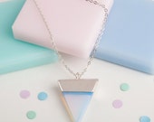 Long silver pendant | Long pendant necklace | Opalite triangle necklace | Geometric jewellery | Long silver chain | Glass pendant