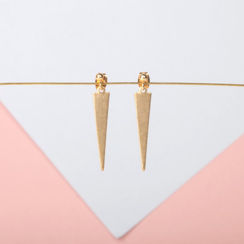 Minimalist gold earrings Gold triangle earrings Geometric earrings Gold drop earrings Modern pendant earrings Gold dangle earrings image 1