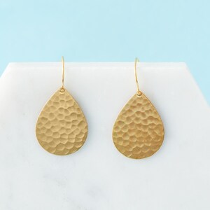 Hammered Brass Teardrop Earrings Gold drop Earrings Simple dangle earrings Tribal earrings Gold pendant earrings Brass Jewellery image 2