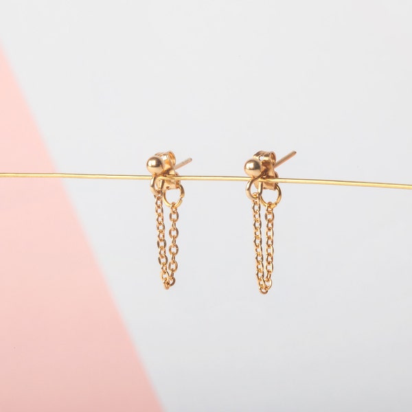 Gouden kettingoorbellen | Dangle threader oorbellen | Zilveren kettingoorbellen | Minimalistische oorbellen | Oorbellen met ketting | Eenvoudige oorbellen