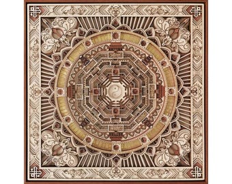 12-lagiges 3D-Holz Mandala-Kunst, taoistisches Yin Yang-Wanddekor