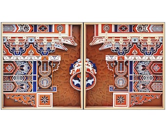 Schichtholz Wandkunst | Konzentrische Kreise Harmonie Dekor, Rot Wohlstand Symbol