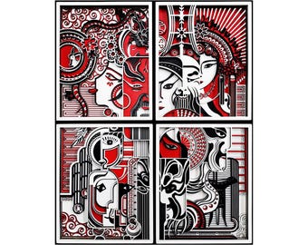 3D-Schichtholzwandkunst - Chinesische Opernmasken-Dekor, Lindenholz-Kunsthandwerkskunst
