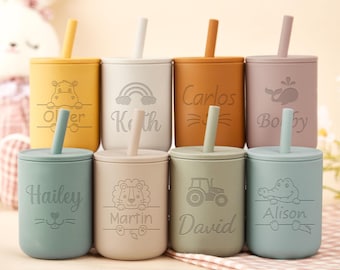 Tazza in silicone personalizzata, tazza in silicone personalizzata con cannuccia, tazza con beccuccio incisa, tazza per l'allenamento dei bambini, tazza con beccuccio in silicone, regali per bambini