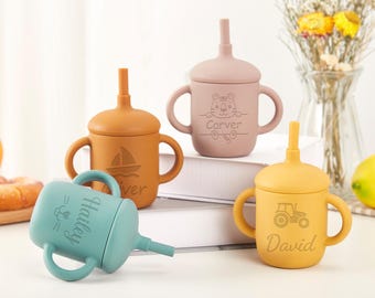 Personalized Sippy Cup with Straw | Custom Toddler Training Cup | Silicone Baby Cup | Baby 1st Birthday Gift | Toddler Cup |Baby Shower Gift