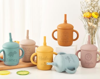 Personalized Sippy Cup with Straw | Custom Toddler Training Cup | Silicone Baby Cup | Baby 1st Birthday Gift | Toddler Cup |Baby Shower Gift