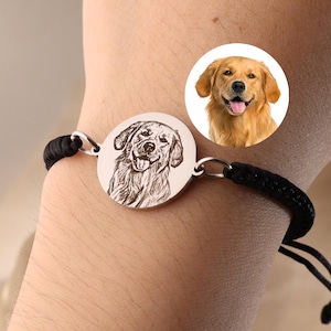 Personalisiertes Haustier Porträt Armband, geflochtenes Seil Armband, Gravur Katzen Porträt, Haustier Erinnerungsgeschenk, Muttertagsgeschenk, Geschenk für Haustier Liebhaber