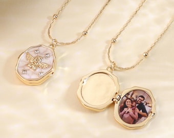 Colar com pingente de anjo personalizado com foto, colar com pingente vintage, pingente feito à mão com foto, joia memorial, presente para o Dia das Mães, presente para ela