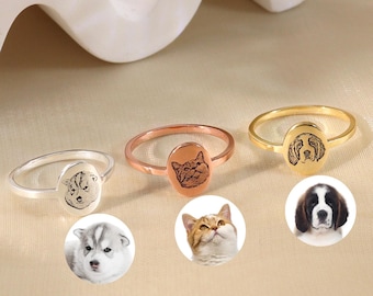 Custom Oval Pet Portrait Ring,Custom Pet Portrait Ring,Engraved Dog Cat Ring,Pet Signet Ring,Pet Loss Gift,Pet Lover Gift,Pet Gift for Her