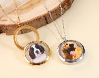 Personalized Pet Fur Necklace,Pet Fur Locket Necklace,Custom Pet Portrait Necklace,Dog Hair Memorial, Memorial Gift for Her, Loss Pet Gift