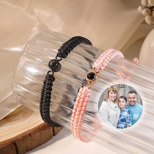 Custom Photo Projection Bracelet,Braided Rope Bracelet,Projection Picture Bracelet,Personalized Memorial Photo Bracelet Men,Gift for Her Him