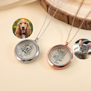 Personalized Pet Fur Necklace,Pet Fur Locket Necklace,Pet Hair Keepsake,Locket Necklace with Photo, Loss Pet Gifts, Memorial Gifts for Her