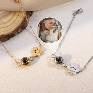 Pet Name Bracelet with Photo,Dog/Cat Picture Projection Bracelet for Mom,Pet Portrait Projection Bracelet,Pet Lover Gift,Pet Memorial Gift