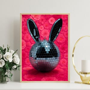 Dopamine Printable Wall Art –Disco Ball Maximalist Painting Bright Pink Girly Poster • Trendy Living Room Decor • Mirror Ball Preppy Print