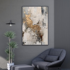 Textured Gold and Grey Abstract Wall Art | Modern Metallic Canvas Print | Elegant Home Decor | Digital Download