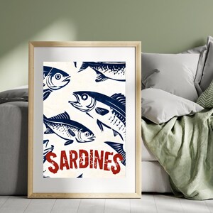 Sardines Print Tin Vintage Poster Retro Sardines Wall Art Fish Print Eclectic Wall Art Colorful Kitchen Art Maximalist Poster Fisher