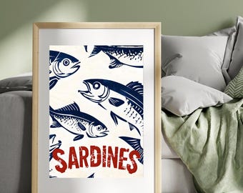 Vintage Sardines Tin Poster, Retro Kitchen Wall Art (Digital Download)