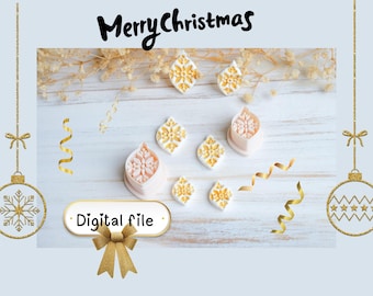 Peut inclure: Image festive avec des décorations de Noël. L'inscription « Merry Christmas » est en écriture noire. L'image comprend des ornements dorés, des rubans et des formes décoratives avec des motifs floraux. Le texte « Digital file » est également présent.