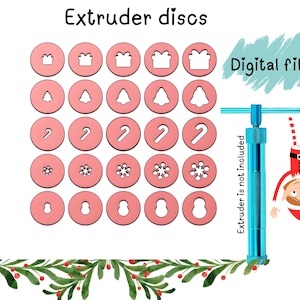 Christmas Polymer Clay Extruder Disc Set – STL Files for 3D Printing |Gift , Bell, Candy Cane, Snowflake, Snowman Shapes Clay Tool