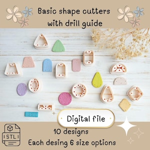 Polymer Clay Earring Cutter STL Bundle | Basic Shapes with Drill Guide | 3D Print Files | 10 Designs, Multiple Sizes | Jewelry Making Tools