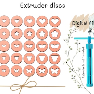 Polymer Clay Extruder Disc Set – STL Files for 3D Printing | Heart, Flower, Leaf, Plant pot, Butterfly, Turtle Shapes Clay Tool