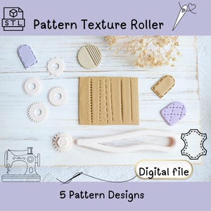 Clay Texture Roller STL – Stitching Tool, Sewing Stitch and Running Stitch Patterns, 3D Printable Polymer Clay Tool for Jewelry & Pottery
