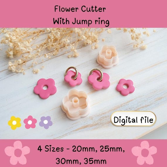Daisy Flower Polymer Clay Earring Cutter with jumpring STL File – 3D Printable Jewelry Making Tool – Digital Download - Digital File
