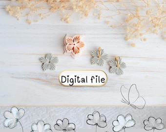 Spring Flower with Lines Clay Cutter Digital File – STL for Polymer Clay Jewelry & Earrings – 2.5cm, 3cm, 3.5cm – Floral Embossed Design